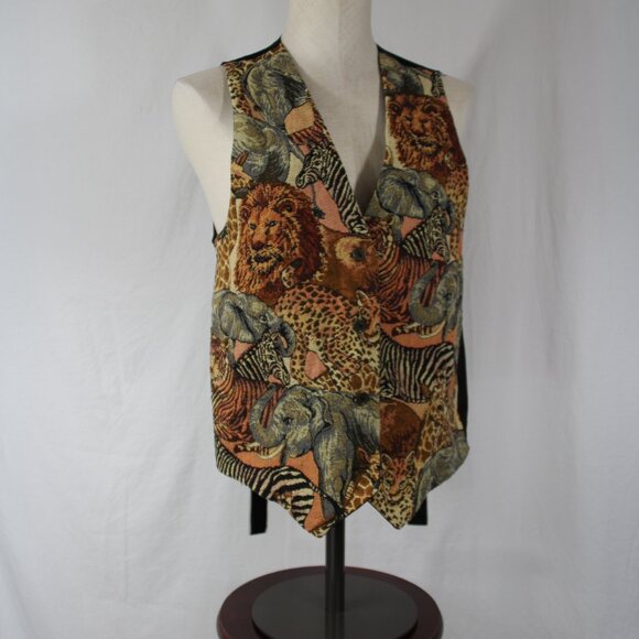 Vintage Axessorium Safari Vest Animal Print - Lion Tiger Zebra Y2K 80s 90s - Picture 1 of 9